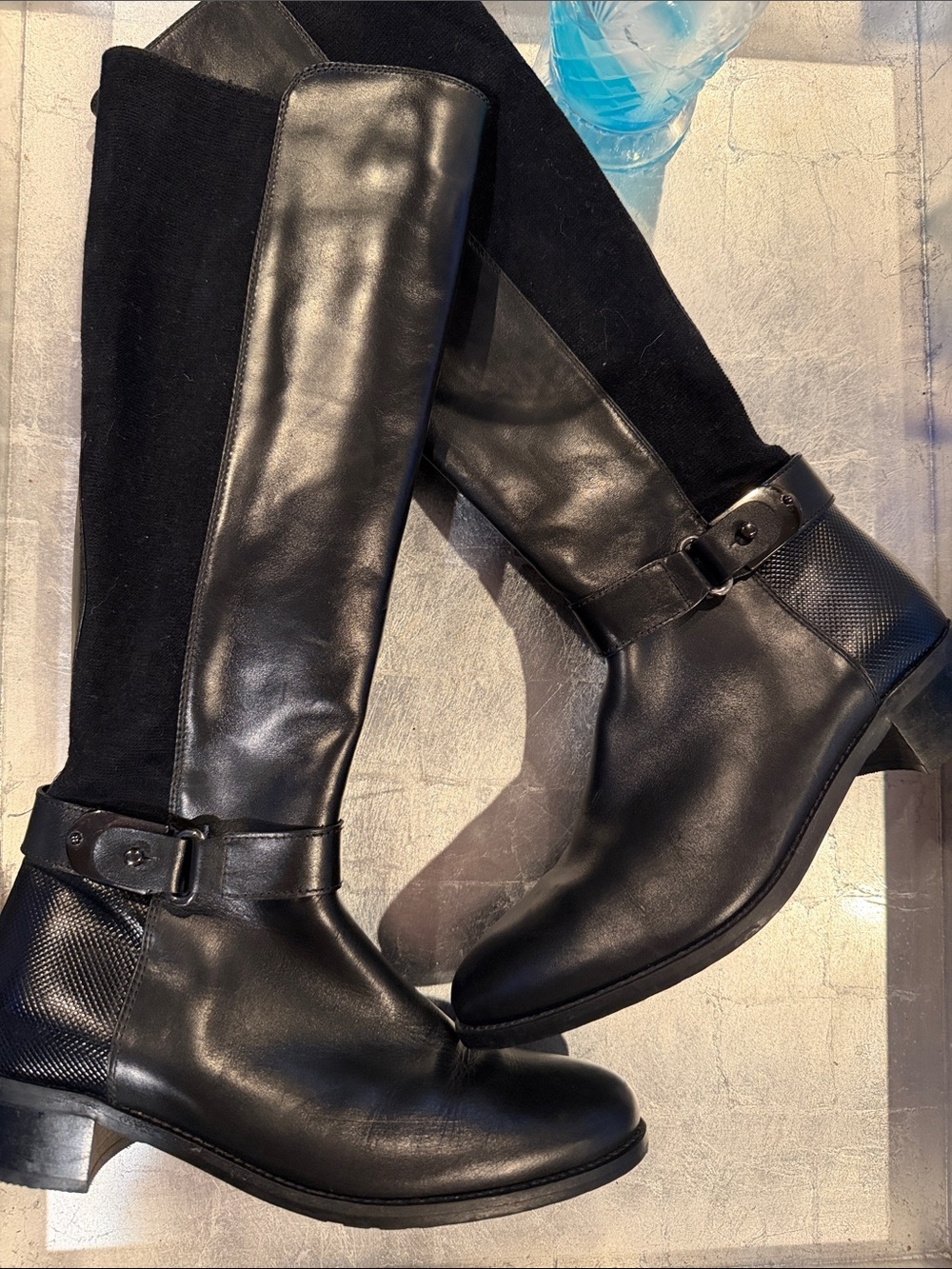 Aquatalia Orso Black Leather Weatherproof Stretch Tall Riding Boots Size 7